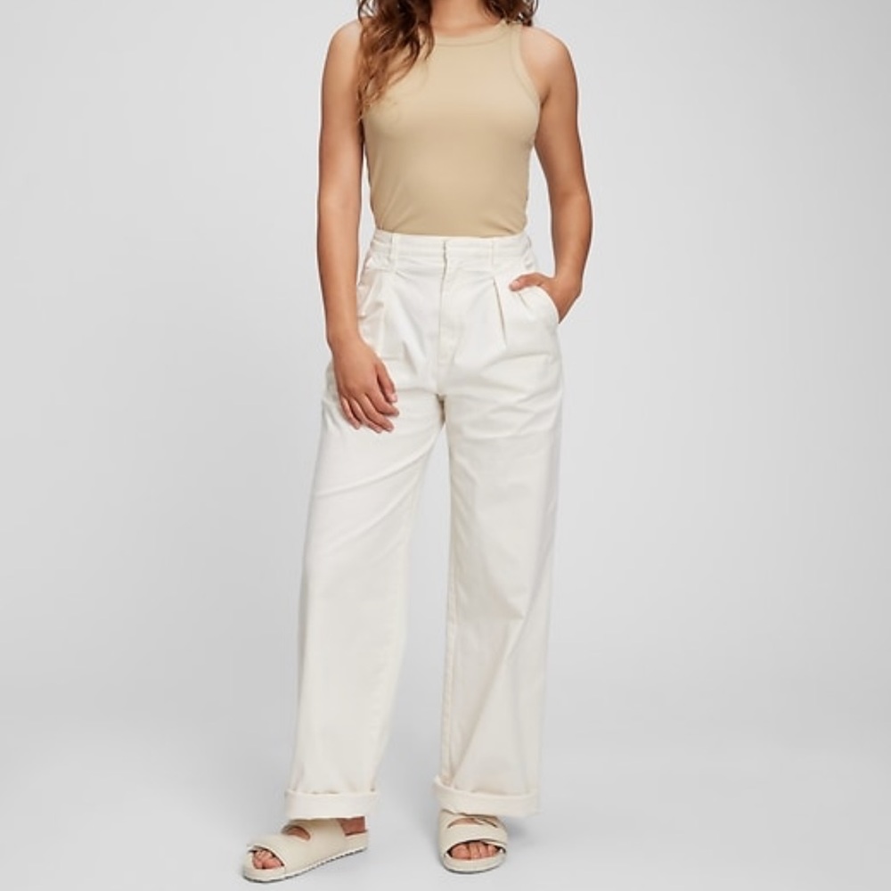 New GAP wide-leg high rise off white pants